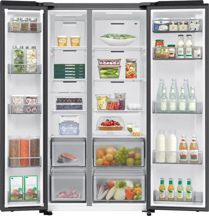 Samsung Bespoke AI RS70F65QEFEO Side-by-Side Refrigerator, 659L Net Volume, SpaceMax, No Frost, Digital Inverter, Wi-Fi SmartThings, Black