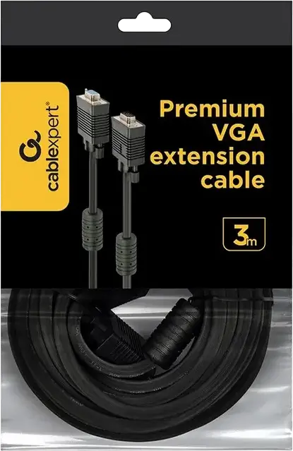 Cablexpert CC-PPVGAX-10-B Premium VGA Extension Cable 3m Black D-Sub HD15M to HD15F Dual-Shielded with 2 Ferrite Cores and Moulded Connectors