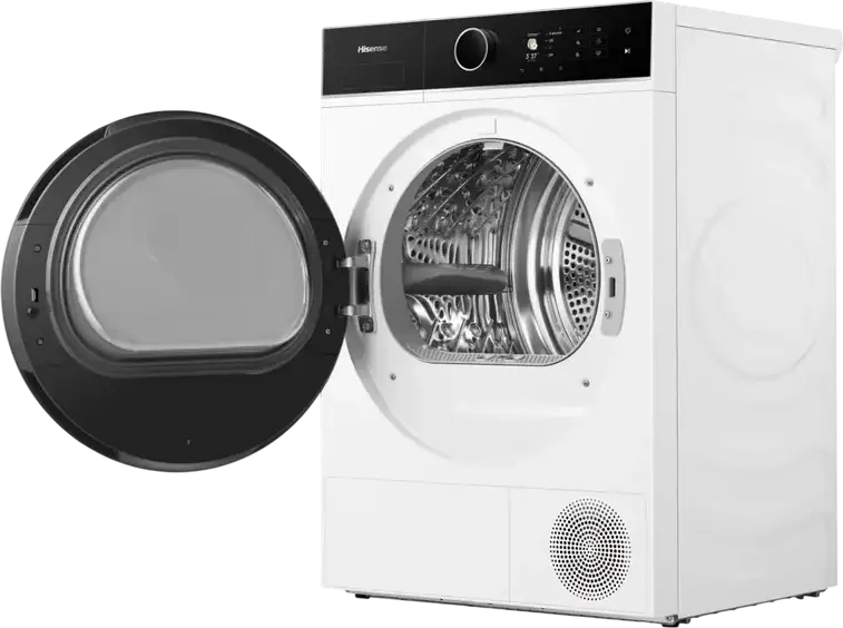 Uscator cu pompa de caldă Hisense DH5I804BWCD 8kg, Clasa Energetică C, Motor Inverter, WiFi ConnectLife, Senzori Auto Dry, Tambur Inox, Alb/Negru