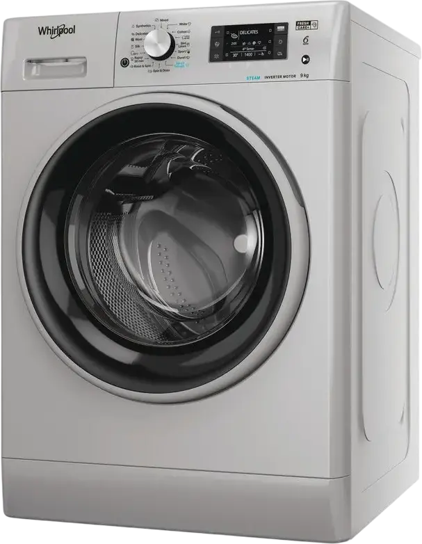 Whirlpool FFD 9469 SBSV EU Front-Load Washing Machine, 9kg Capacity, Inverter Motor, 1400 rpm, Energy Class A, Steam Refresh, 6th Sense Technology, Silver