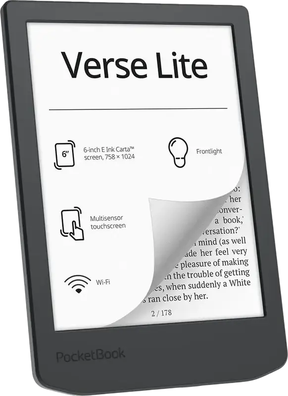PocketBook Verse Lite PB619 E-Reader, 6-inch E Ink Carta Display 212 ppi, 8GB Storage, Frontlight, Touchscreen, Wi-Fi, USB Type-C, Grey