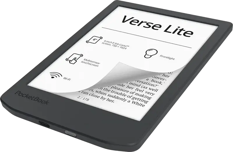 PocketBook Verse Lite PB619 E-Reader, 6-inch E Ink Carta Display 212 ppi, 8GB Storage, Frontlight, Touchscreen, Wi-Fi, USB Type-C, Grey