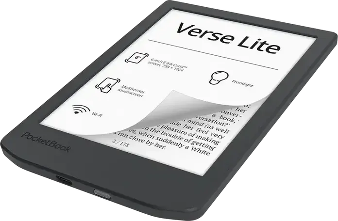 PocketBook Verse Lite PB619 E-Reader, 6-inch E Ink Carta Display 212 ppi, 8GB Storage, Frontlight, Touchscreen, Wi-Fi, USB Type-C, Grey