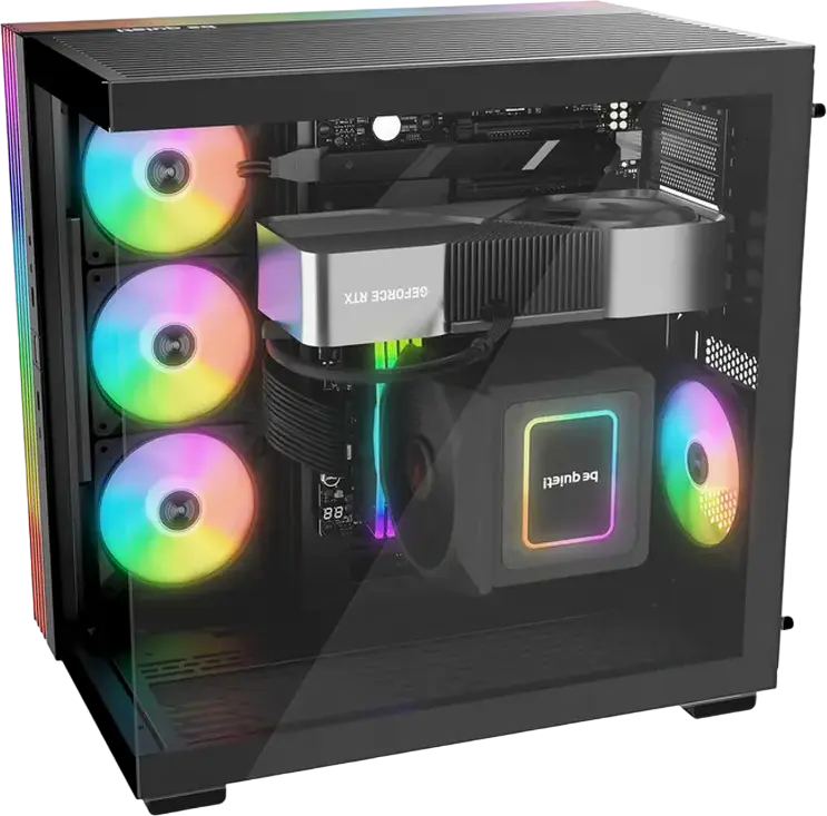be quiet! Light Base 600 LX ATX Mid Tower Case, Black, Panorama Tempered Glass, Dual Chamber, 4x Light Wings LX Fans, ARGB Strip, Backside Connector Support