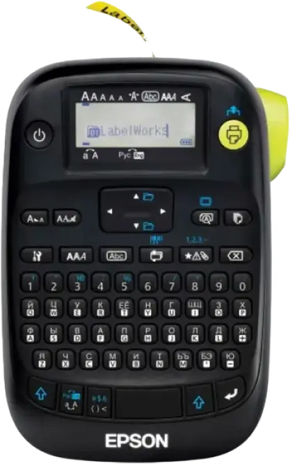 Epson LabelWorks LW-400VP Portable Label Printer, Thermal Transfer, 180 dpi, 6-18mm Tape Width, Backlit LCD, Barcode Support, Black Rubber Casing