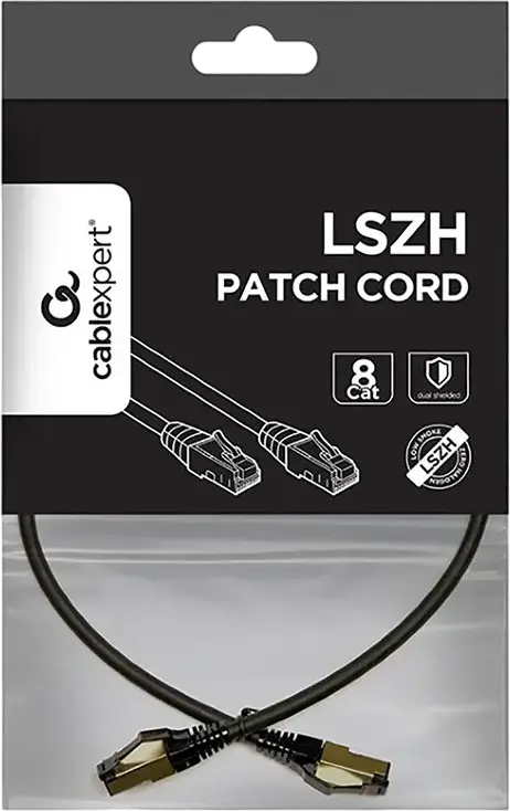 Cablexpert PP8-LSZHCU-BK Cat 8 S/FTP Ethernet Cable, 0.25 m, 2000 MHz, LSZH Flame Resistant Jacket, Gold-Plated RJ45 Connectors, Copper Conductor, Black
