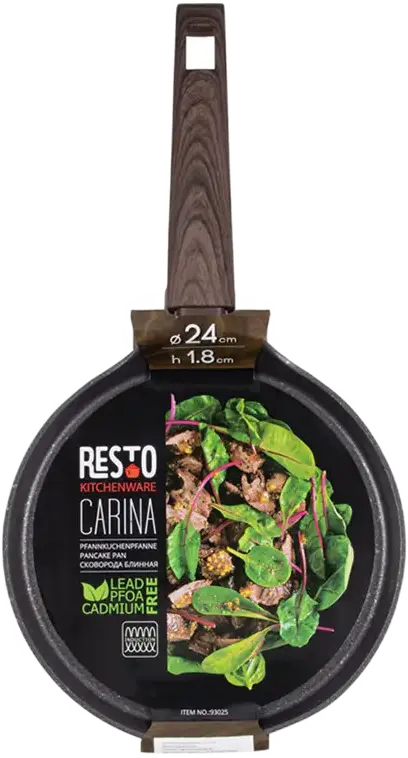 Resto 93025 Carina Pancake Pan 24 cm, Forged Aluminum with 4-Layer PFLUON Non-Stick Marble Coating, Induction Compatible, Soft-Touch Handle, Black