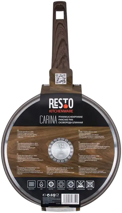 Resto 93025 Carina Pancake Pan 24 cm, Forged Aluminum with 4-Layer PFLUON Non-Stick Marble Coating, Induction Compatible, Soft-Touch Handle, Black