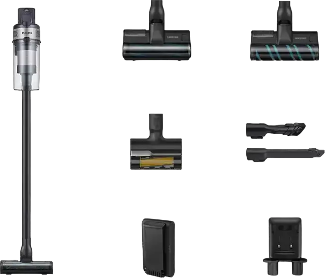 Samsung Jet 75E VS20B75ACR5/GE Cordless Stick Vacuum Cleaner, 200W Suction, 60min Runtime, Multicyclone 0.8L, Turbo Action Brush, Black/Silver