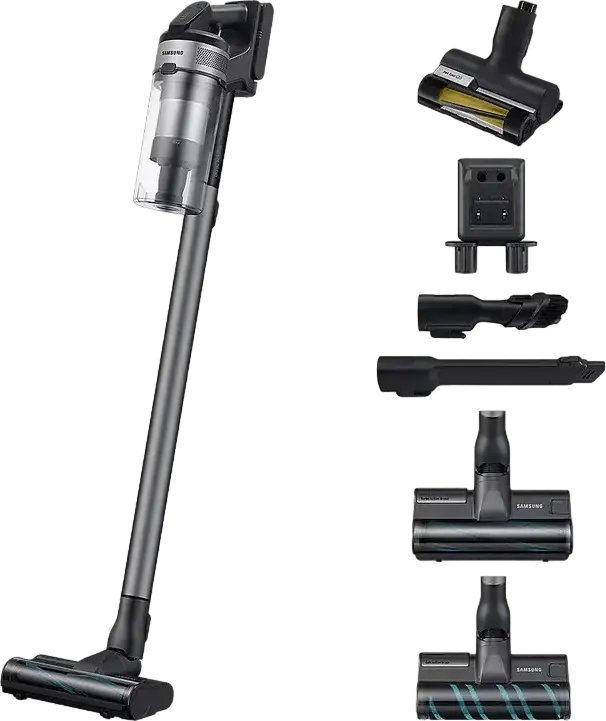 Samsung Jet 75E VS20B75ACR5/GE Cordless Stick Vacuum Cleaner, 200W Suction, 60min Runtime, Multicyclone 0.8L, Turbo Action Brush, Black/Silver