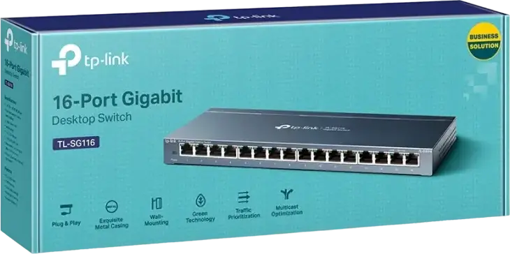 Неуправляемый гигабитный коммутатор TP-Link TL-SG116, 16 портов 10/100/1000Мбит/с RJ45, Green Ethernet, QoS, IGMP Snooping, металлический корпус, безвентиляторный