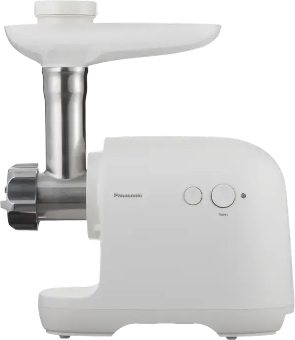 Masina de macinat carne Panasonic MK-GX1700, Putere Maxima 1700W, Capacitate 3kg/min, Lame din Otel Inoxidabil, Functie Reverse, 3 Discuri, Alb