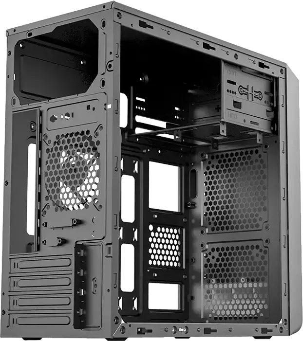 Carcasa PC Mini-Tower Sohoo 6503BK, Micro-ATX, Mini-ITX, Negru, Otel SPCC/SGCC, Banda LED, 5.25" ODD, 2x3.5" HDD, 3x2.5" SSD, PSU ATX Superior