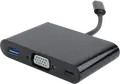 Adaptor Hub 3-in-1 Cablexpert A-CM-VGA3in1-01 USB Type-C, VGA Full HD 1080p, USB 3.0 Type-A, Port Incarcare USB-C, Negru, 0.15m