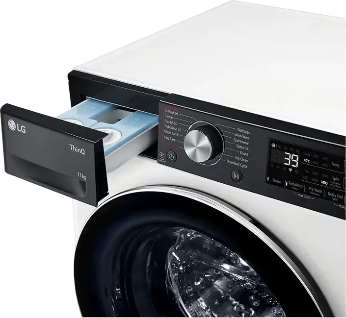 LG F4WR711S3HA Front-Load Washing Machine, 11 kg, AI Direct Drive Inverter, TurboWash 360, ThinQ WiFi, Energy Class A, 1400 rpm, White/Black