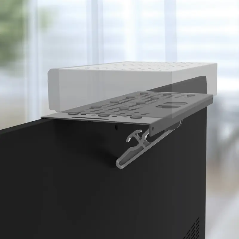 Полка Barkan E812 на телевизор и монитор для AV-устройств, сталь, черный, 30.5x12x5 см, нагрузка 6 кг, вентиляционные отверстия, кабель-менеджмент