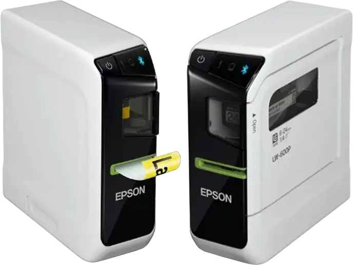 Epson LabelWorks LW-600P Portable Label Printer, Thermal Transfer, 180 dpi, 6-24mm Tape Width, Bluetooth, USB, Automatic Cutter, White