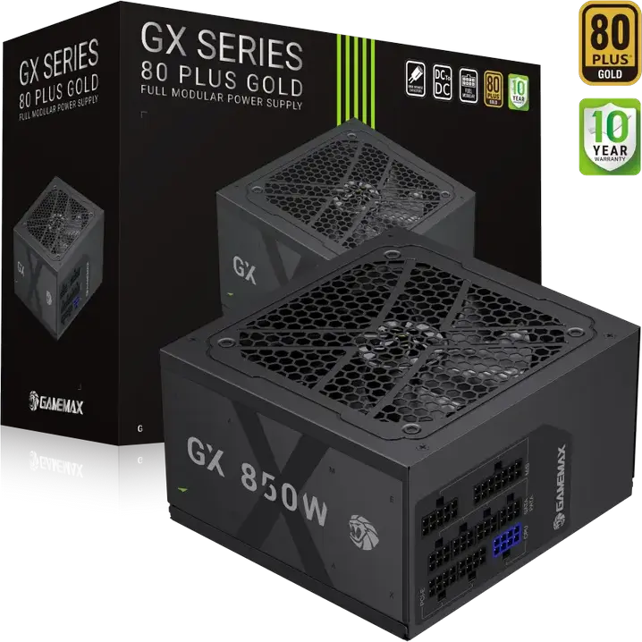 Sursa alimentare Gamemax GX-850GF 850W, 80 Plus Gold, Fully Modular, ATX 12V 3.1, Condensatori Japonezi 105C, DC-DC LLC, Ventilator Silentios 120mm, Negru