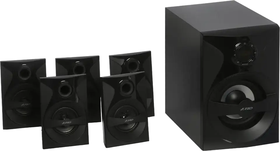 F&D F3800X 5.1 Channel Home Audio System, 80W RMS, Bluetooth 4.0, USB, SD, FM Radio, MDF Subwoofer, Remote Control, Black