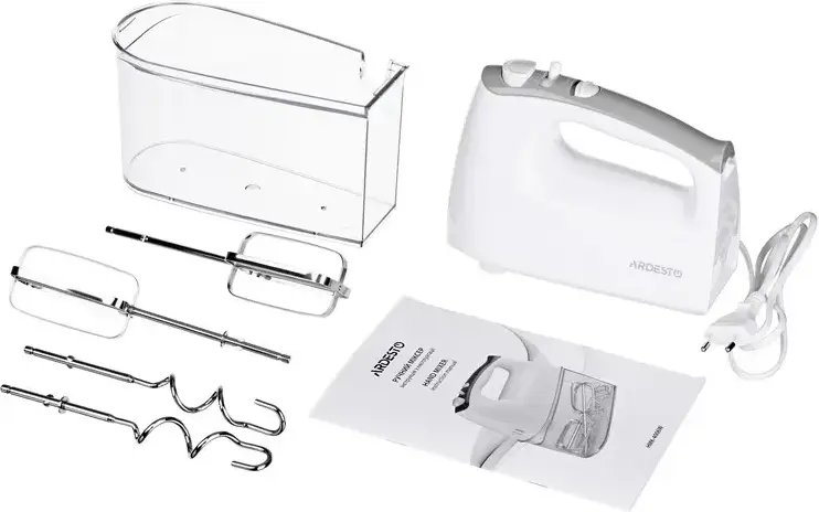 Ardesto HMK-4006W Hand Mixer 400W, 5 Speed Settings with Turbo Mode, Plastic Housing, Includes Beaters and Dough Hooks, White