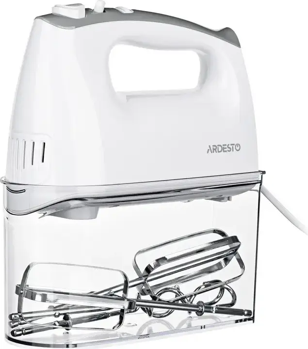 Ardesto HMK-4006W Hand Mixer 400W, 5 Speed Settings with Turbo Mode, Plastic Housing, Includes Beaters and Dough Hooks, White