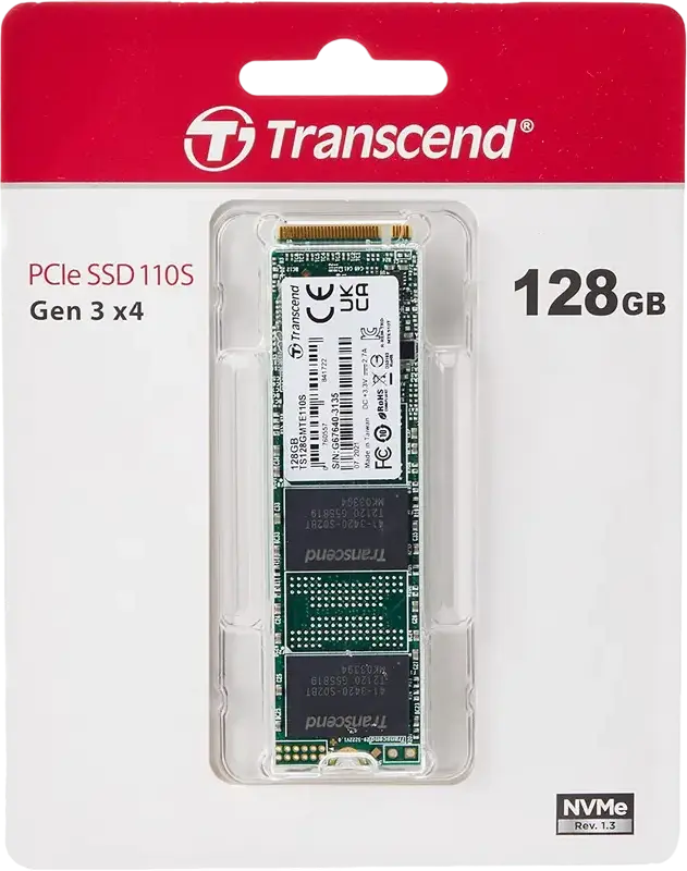 Transcend 110S PCIe NVMe M.2 2280 SSD 128GB TS128GMTE110S 3D NAND TLC Gen3 x4 Read 1700MB/s Write 1400MB/s with LDPC and S.M.A.R.T.
