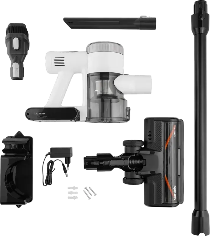 Aspirator Vertical si Portabil 2-in-1 Gorenje SVC222230AEW, Fara Fir, Baterie Li-Ion, Periuta Turbo, Iluminare LED, Containor Praf 0.7L, Alb/Negru