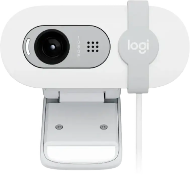 Logitech BRIO 100 Webcam 1080p Full HD, Built-in Microphone, RightLight 2 Auto-Light Correction, Integrated Privacy Shutter, USB-A, White