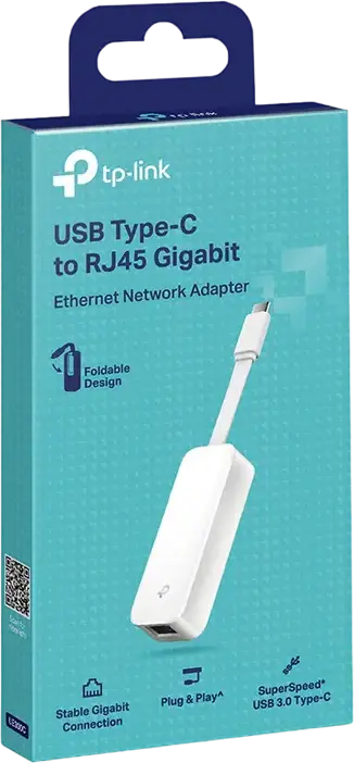 Adaptor Retea TP-Link UE300C USB Type-C la RJ45 Gigabit Ethernet, Viteza 1000 Mbps 1 Gbps, Design Portabil Pliabil, Chipset RTL8153, Alb
