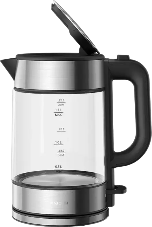 Fierbător Electric din Sticlă Xiaomi 1.7L, 2200W Sticlă Borosilicată, Bază Rotativă 360 Grade, Indicator LED Albastru, Protecție Împotriva Fierberii