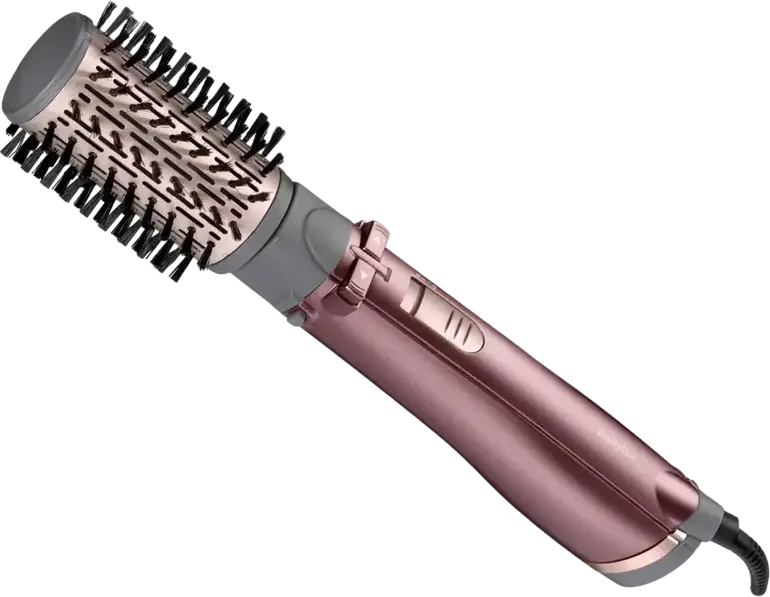 BaByliss Big Hair AS960E Rotating Hair Brush Airstyler 1000W with Ceramic Coating, Ionization, 4 Interchangeable Heads and Cool Shot, Pink/Grey