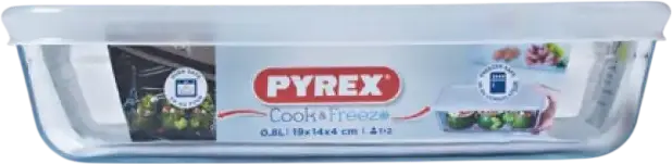 Pyrex Cook & Freez 241P000 Borosilicate Glass Rectangular Baking and Storage Dish with Plastic Lid, 0.8L, Set of 5