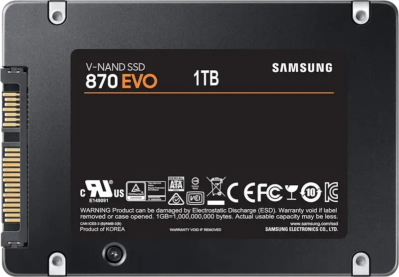 Samsung 870 EVO 1TB 2.5-inch Internal SSD MZ-77E1000 SATA III 6Gb/s V-NAND, Up to 560MB/s Read, 530MB/s Write, Intelligent TurboWrite