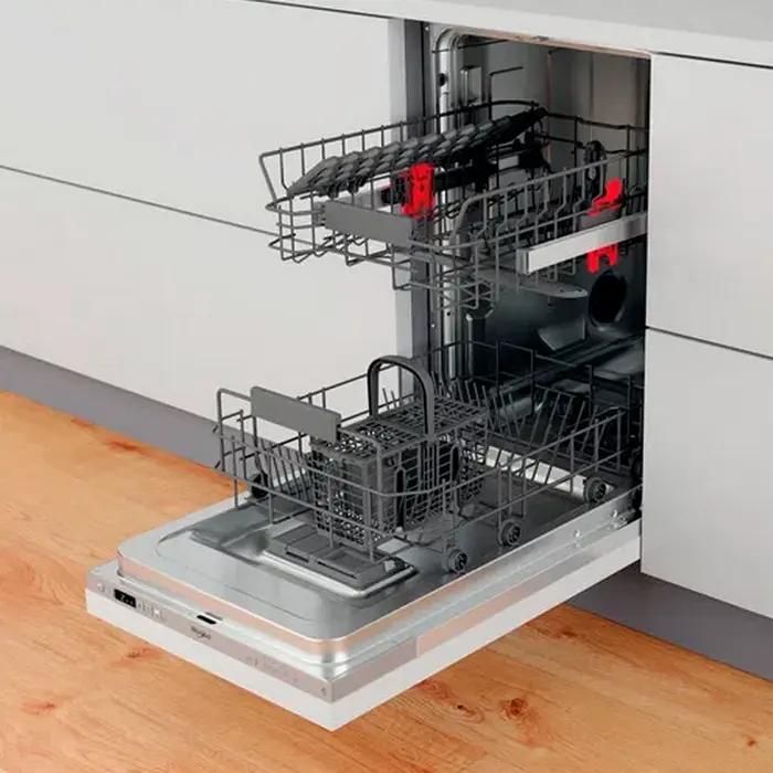 Whirlpool WSIC 3M27 C Slimline Built-in Dishwasher, 44.8cm Width, 10 Place Settings, A++ Energy Class, 6 Programs, AquaStop, Silver Control Panel