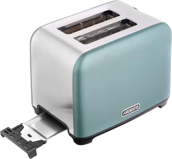 Ardesto T-F400G Mint Harmony 2-Slice Toaster, 930W, 7 Browning Levels, Defrost and Reheat Functions, Stainless Steel, Mint and Silver