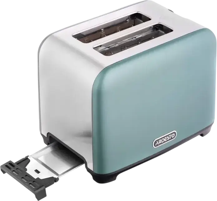 Ardesto T-F400G Mint Harmony 2-Slice Toaster, 930W, 7 Browning Levels, Defrost and Reheat Functions, Stainless Steel, Mint and Silver