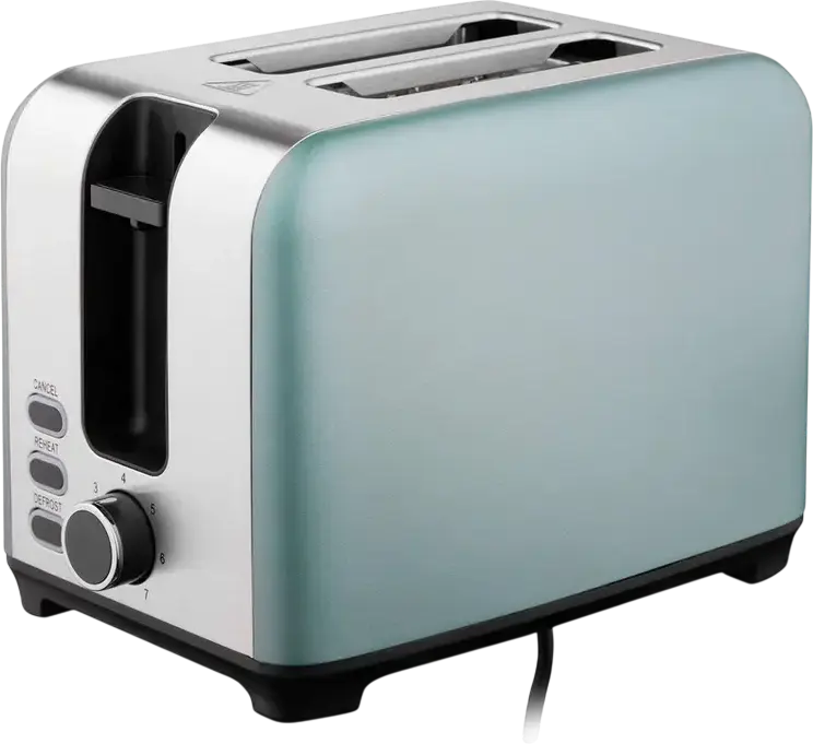 Ardesto T-F400G Mint Harmony 2-Slice Toaster, 930W, 7 Browning Levels, Defrost and Reheat Functions, Stainless Steel, Mint and Silver