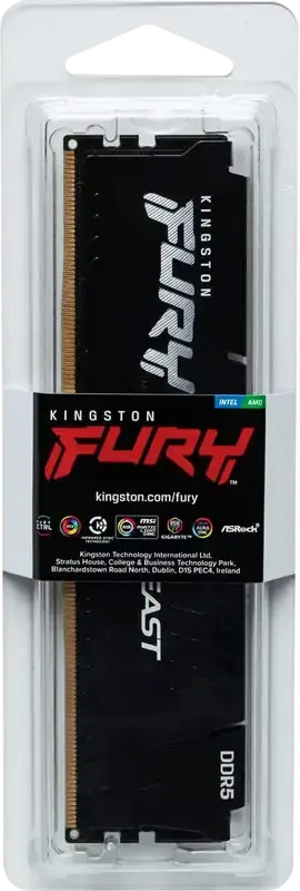 Memorie RAM Kingston FURY Beast DDR5 16GB 5600MHz CL36 KF560C36BBE2K2-32, Intel XMP 3.0, AMD EXPO, Radiator Aluminiu Low-Profile, Negru