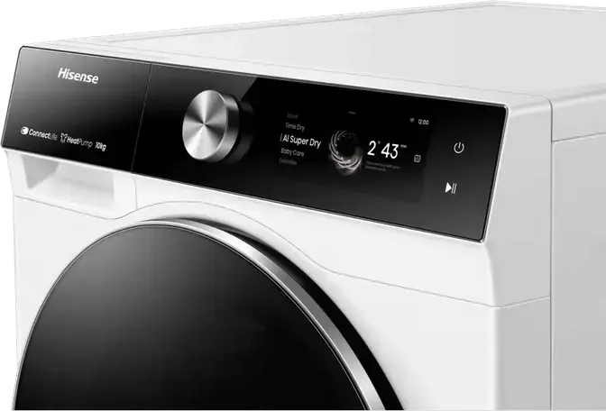 Hisense DH7S107BW Uscator cu Pompa de Caldura, Capacitate 10 kg, Clasa Energetica A+++, Motor Inverter, Wi-Fi ConnectLife, AI Super Dry, Alb