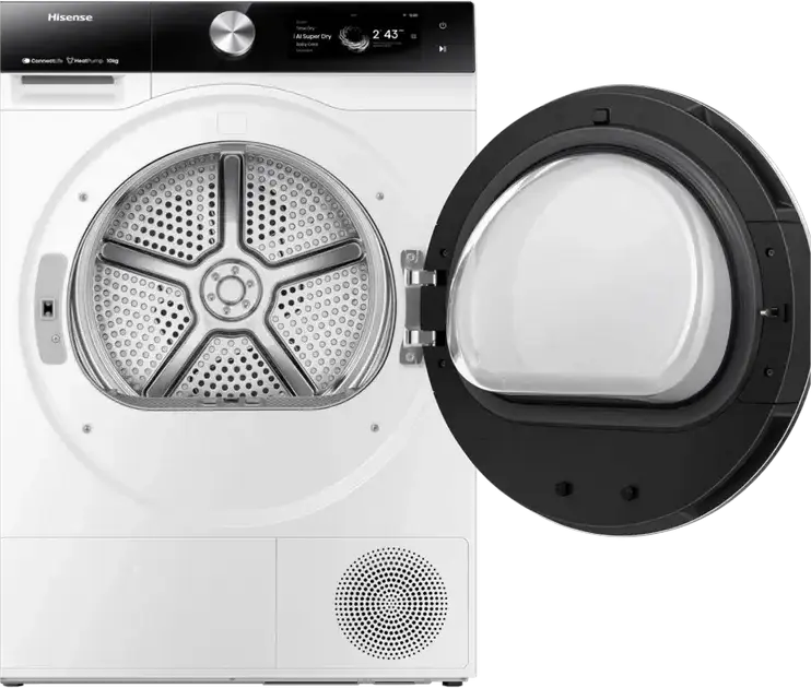 Hisense DH7S107BW Uscator cu Pompa de Caldura, Capacitate 10 kg, Clasa Energetica A+++, Motor Inverter, Wi-Fi ConnectLife, AI Super Dry, Alb