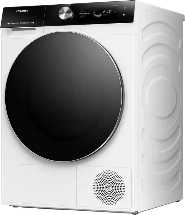 Hisense DH7S107BW Uscator cu Pompa de Caldura, Capacitate 10 kg, Clasa Energetica A+++, Motor Inverter, Wi-Fi ConnectLife, AI Super Dry, Alb