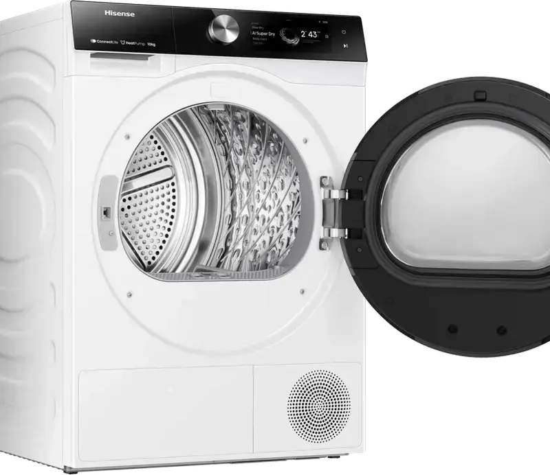 Hisense DH7S107BW Uscator cu Pompa de Caldura, Capacitate 10 kg, Clasa Energetica A+++, Motor Inverter, Wi-Fi ConnectLife, AI Super Dry, Alb