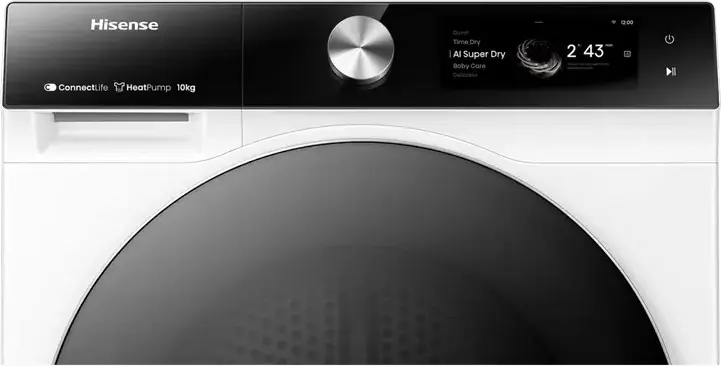 Hisense DH7S107BW Uscator cu Pompa de Caldura, Capacitate 10 kg, Clasa Energetica A+++, Motor Inverter, Wi-Fi ConnectLife, AI Super Dry, Alb
