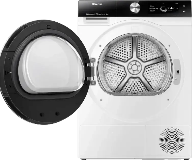 Hisense DH7S107BW Uscator cu Pompa de Caldura, Capacitate 10 kg, Clasa Energetica A+++, Motor Inverter, Wi-Fi ConnectLife, AI Super Dry, Alb