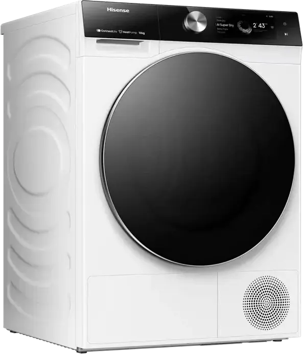 Hisense DH7S107BW Uscator cu Pompa de Caldura, Capacitate 10 kg, Clasa Energetica A+++, Motor Inverter, Wi-Fi ConnectLife, AI Super Dry, Alb