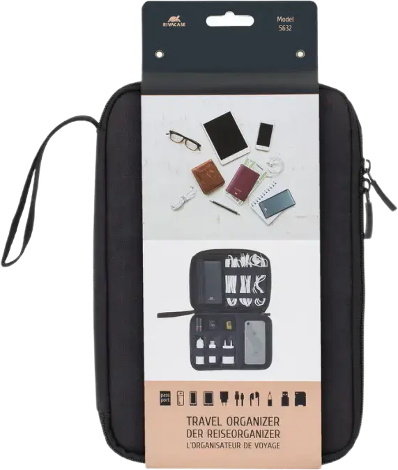 RivaCase Biscayne 5632 Travel Organizer, Black Polyester, 180x30x258mm, with Mesh Pockets, Elastic Loops and Wrist Strap