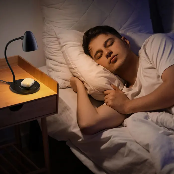Lampa de birou LED Cellularline Aura, 3 nivele de luminozitate, 3 temperaturi de culoare, baterie 5200mAh, incarcare USB-C, baza cu incarcare wireless 15W, Neagra