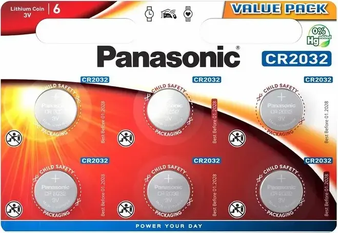 Baterie Panasonic CR2032 3V Litiu Tip Buton, Celula Primara dioxid de Mangan, 20mm x 3.2mm, fara Mercur, Conformitate RoHS
