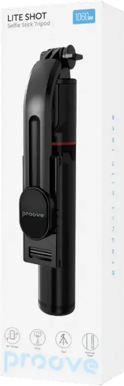 Proove Lite Shot Selfie Stick Tripod, 106 cm Max Length, Aluminum Alloy and ABS, 360 Degree Rotation, Mechanical Smartphone Holder, Black