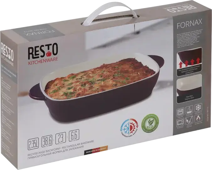 Resto Fornax 96113 Rectangular Ceramic Bakeware Baking Tray, Red, 2.35L, 38.6 x 23.0 x 6.6 cm, Oven and Microwave Safe, Scratch Resistant